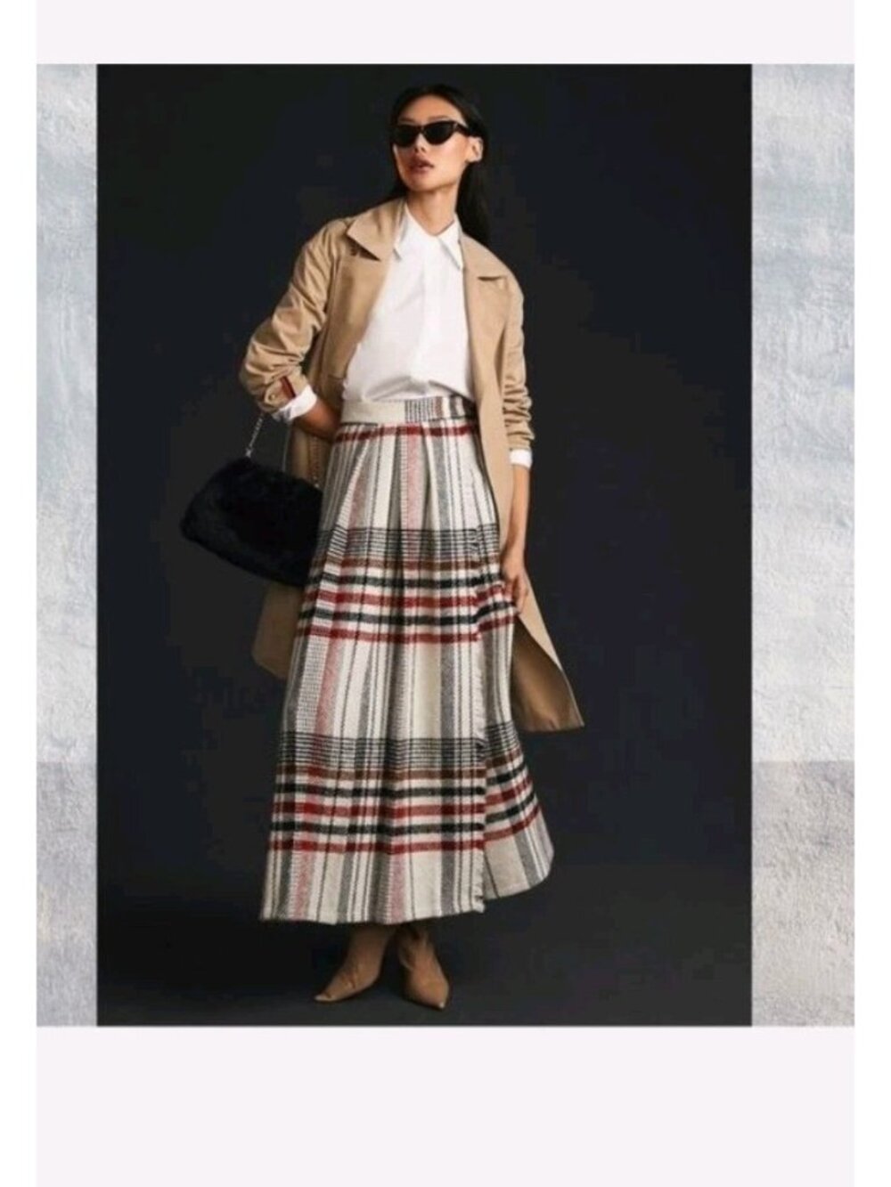 Mare x Anthropologie Plaid Maxi Wrap Skirt Women Medium White Bohemian Heavy